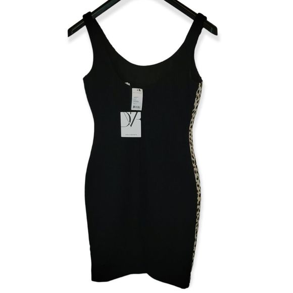 DVF Diane von Furstenberg Arianna Leopard Sheath Dress Black/Caramel Sz 4 - Picture 6 of 10